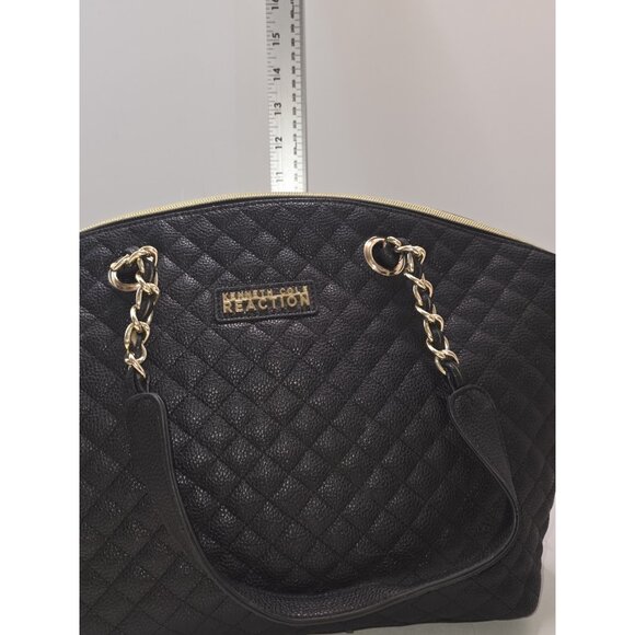 KENNETH COLE Reaction Medium Black Leather Shoulder Hobo Tote Satchel Purse Bag - Picture 8 of 16